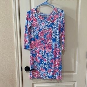 Lilly Pulitzer Womens Boat Neck A-Line Floral Print Stretch Dress Blue Size XS